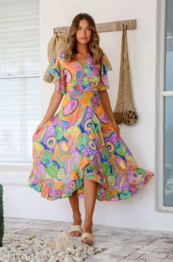 Ava Wrap Dress - Melon - LT3