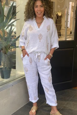 Aztec Print Pants - White - CG43