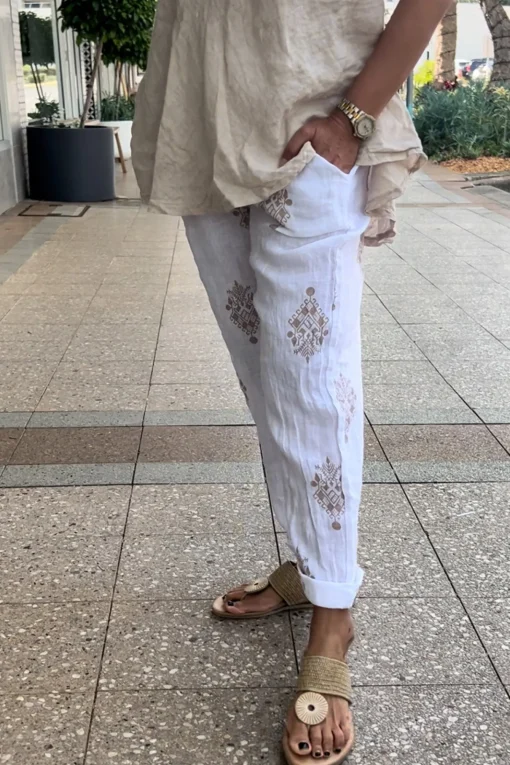 Aztec Print Pants - White - CG43
