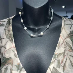 Ball Pearl Half/Half Short Necklace - Cream/Silver - AD10