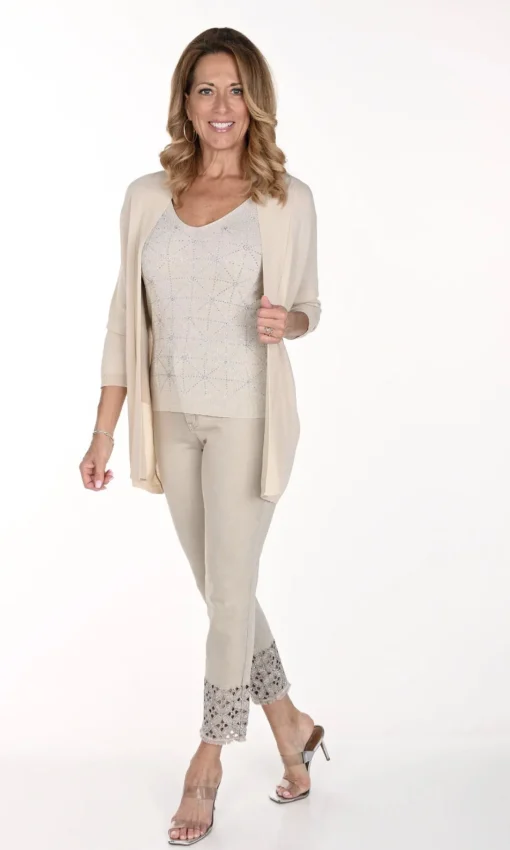Beige Ankle Detail Jeans - FL277