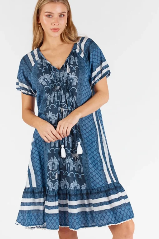 Blakely Shirred Dress - Navy - LL45