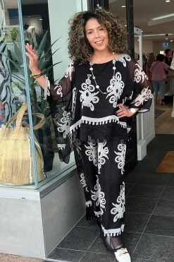 Blossom Print Pants - Black/White - CG37