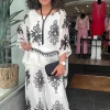 Blossom Print Pants - White/Black - CG37