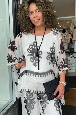 Blossom Print Top - White/Black - CG35