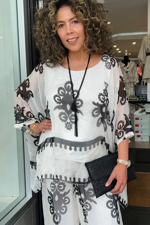 Blossom Print Top - White/Black - CG35