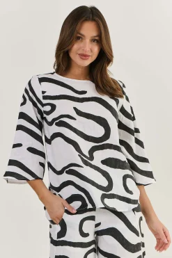 Caily Linen Top - Black - OJ45