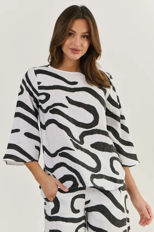 Caily Linen Top - Black - OJ45