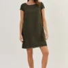 Cap Sleeve Linen Dress - Licorice - OJ3