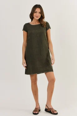 Cap Sleeve Linen Dress - Licorice - OJ3