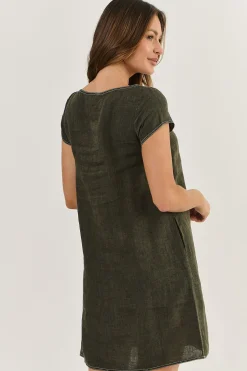 Cap Sleeve Linen Dress - Licorice - OJ3
