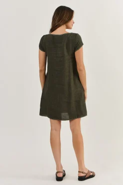 Cap Sleeve Linen Dress - Licorice - OJ3