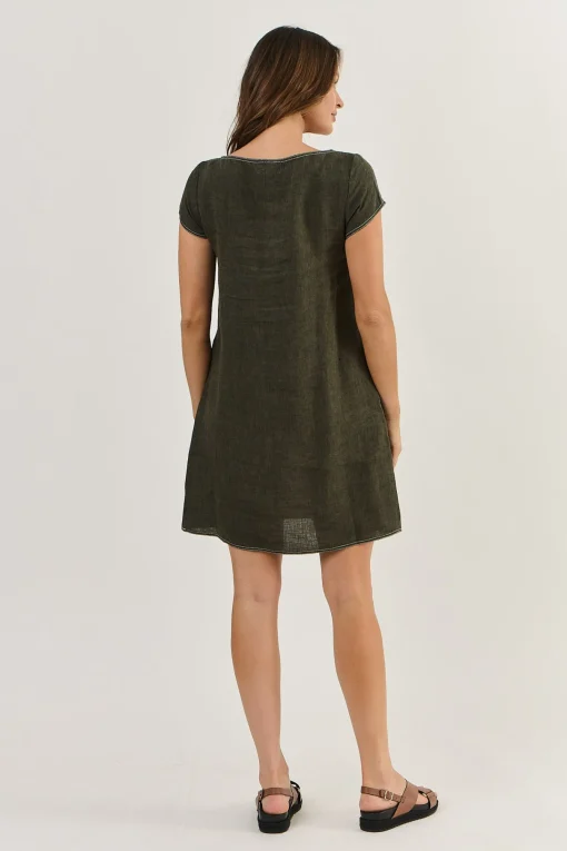 Cap Sleeve Linen Dress - Licorice - OJ3