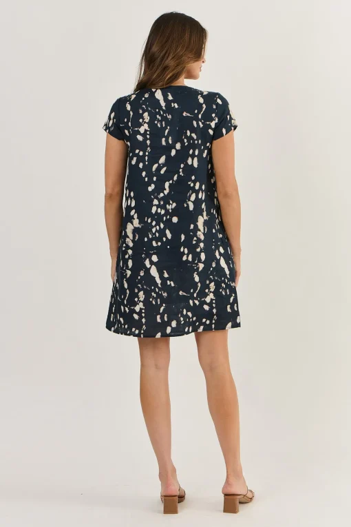 Cap Sleeve Linen Dress - Universe - OJ3
