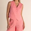 Carol Linen Mix Vest - Coral - TT46