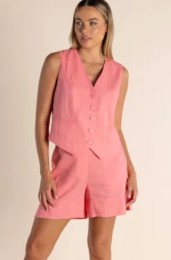 Carol Linen Mix Vest - Coral - TT46