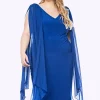 Chiffon Overlay Shoulder Dress - Royal - LJ9