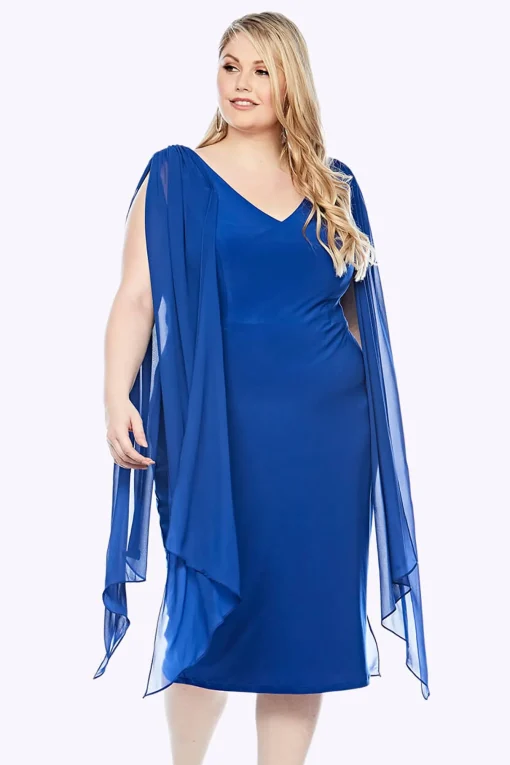 Chiffon Overlay Shoulder Dress - Royal - LJ9