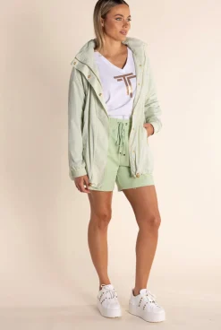 Chloe Spray Jacket - Soft Green/Gold Logo - TT49