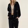 Claire Cropped Velour Jacket - Black - TT36