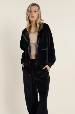 Claire Cropped Velour Jacket - Black - TT36