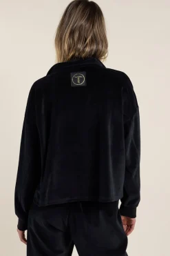 Claire Cropped Velour Jacket - Black - TT36