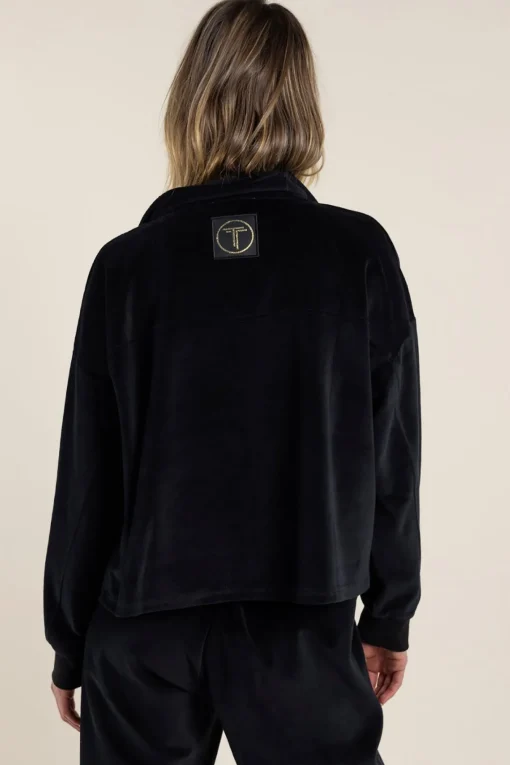 Claire Cropped Velour Jacket - Black - TT36