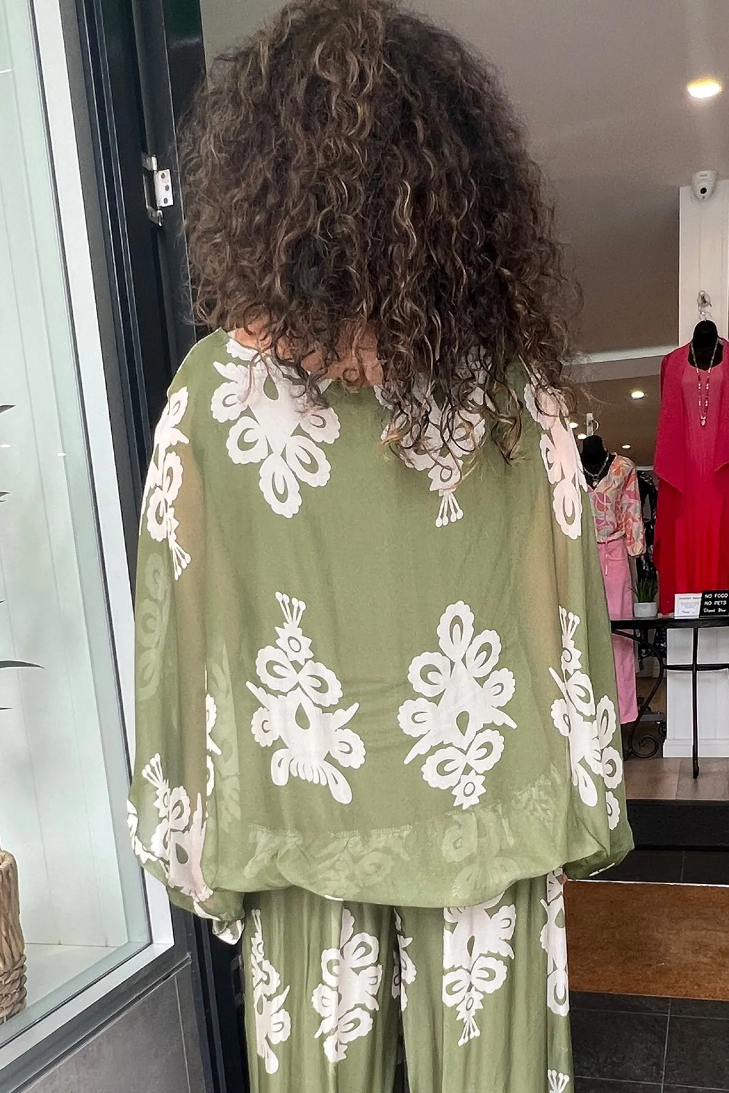 Clover Print Top - Khaki/Cream - CG36