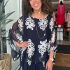 Clover Print Top - Navy/Cream - CG36
