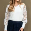 Crochet Sleeve Knit - White - SO10