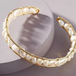 Deborah Freshwater Pearl Bangle - Gold