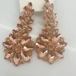 Dropped Floral Jewelled Earrings - Champagne - AD1