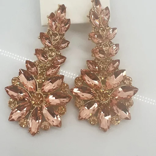 Dropped Floral Jewelled Earrings - Champagne - AD1
