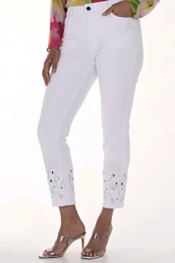 Embellished Ankle Jeans - White - FL13