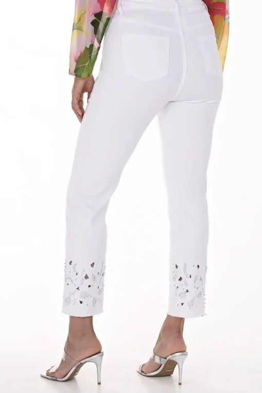 Embellished Ankle Jeans - White - FL13