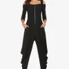 Embellished Zip Jumpsuit - Black - FL98