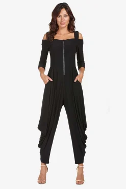 Embellished Zip Jumpsuit - Black - FL98