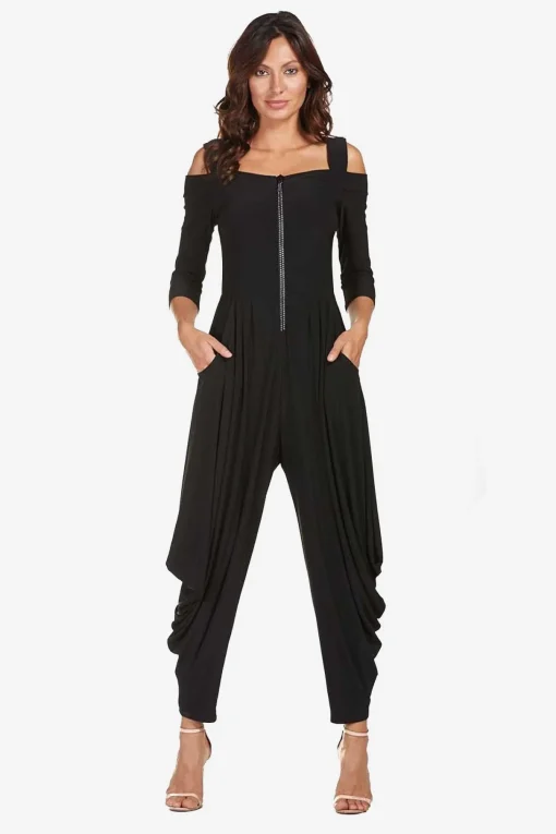 Embellished Zip Jumpsuit - Black - FL98
