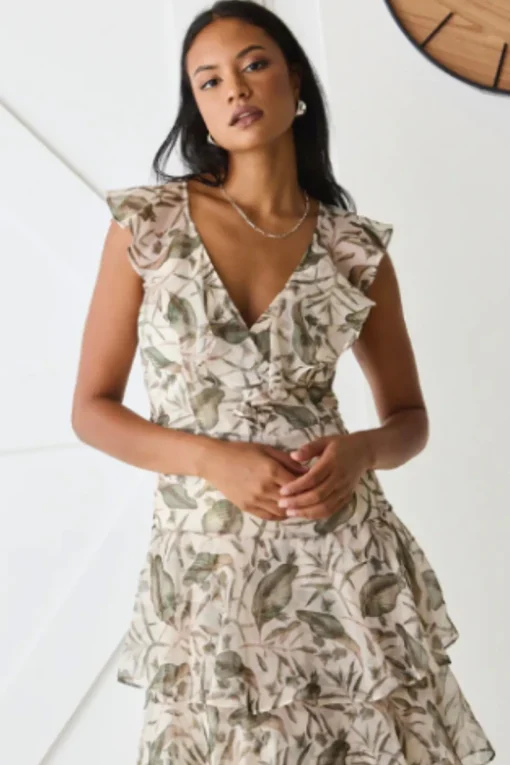 Everly Ivory Foral Tiered Dress - BR1
