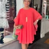 Freda Woven Dress - Fiesta Coral -FL33