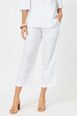 Fringed Linen Pant - White - HV19