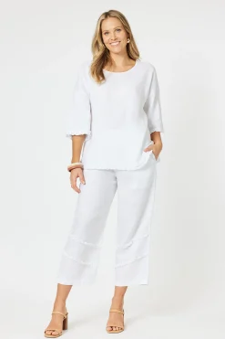 Fringed Linen Top - White - HV13