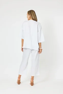 Fringed Linen Top - White - HV13