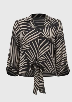 Gauze Tropical Print Top - Black - JR55