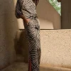 Gauze Tropical Print Wide Leg Pant - Black - JR56