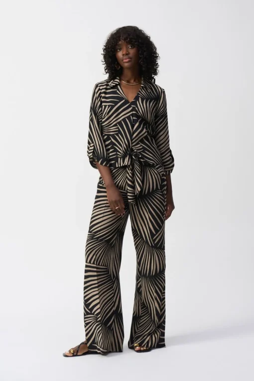 Gauze Tropical Print Wide Leg Pant - Black - JR56