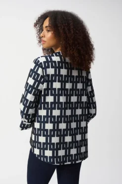 Geometric Trapeze Jacket - Off White/Navy - JR37