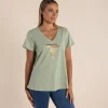 Gold Logo Sequin V-Neck Tee - Avocado - TT52