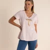 Gold Logo Sequin V-Neck Tee - Soft Pink - TT52