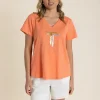 Gold/Silver Logo Sequin V-Neck Tee - Tangelo - TT60